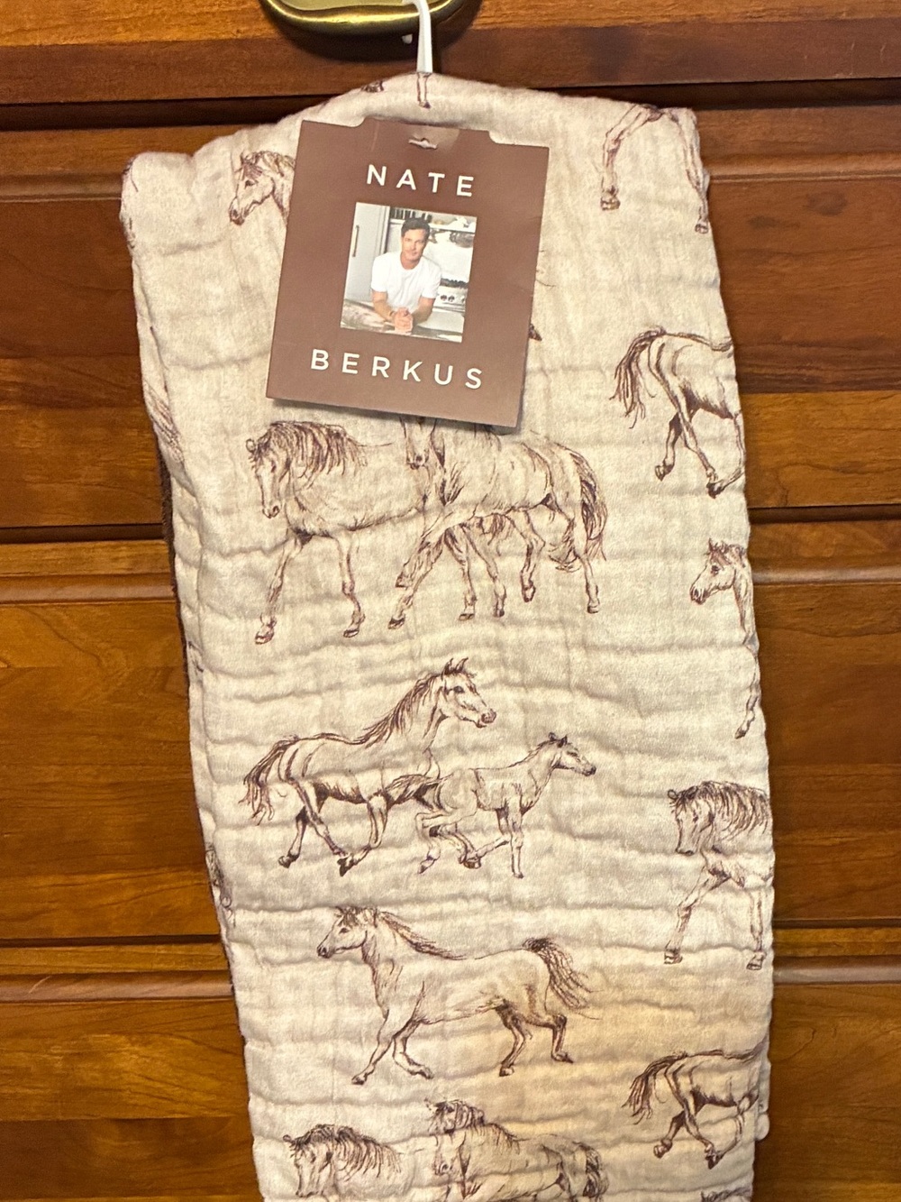Nate Berkus Cream Kitchen Towels with Brown Equestrian Sketches